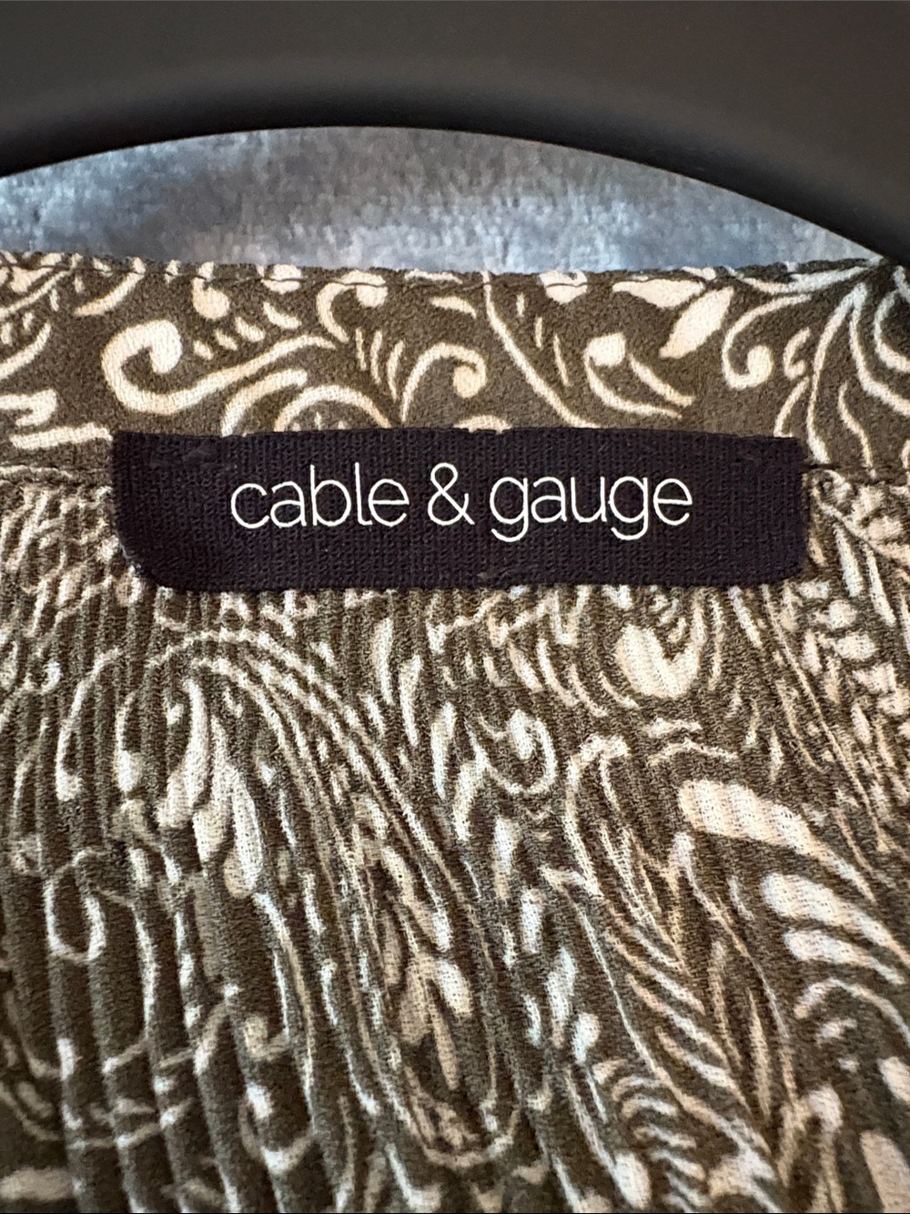 Cable & Gauge Olive Paisley Tiered Button-Front Blouse - Picture 2 of 5